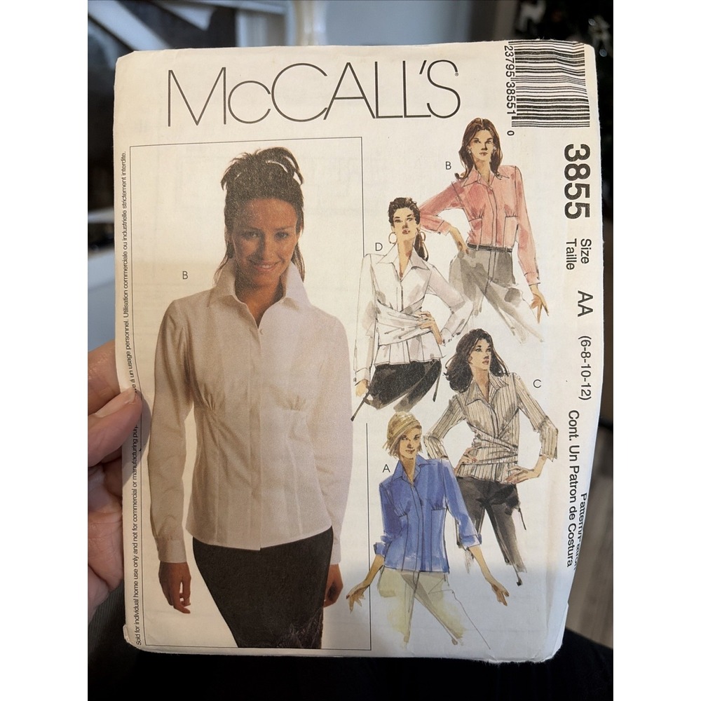 McCalls 3855 Ladies Blouse Sewing Pattern Size 6-12 Uncut Wrap Front Top